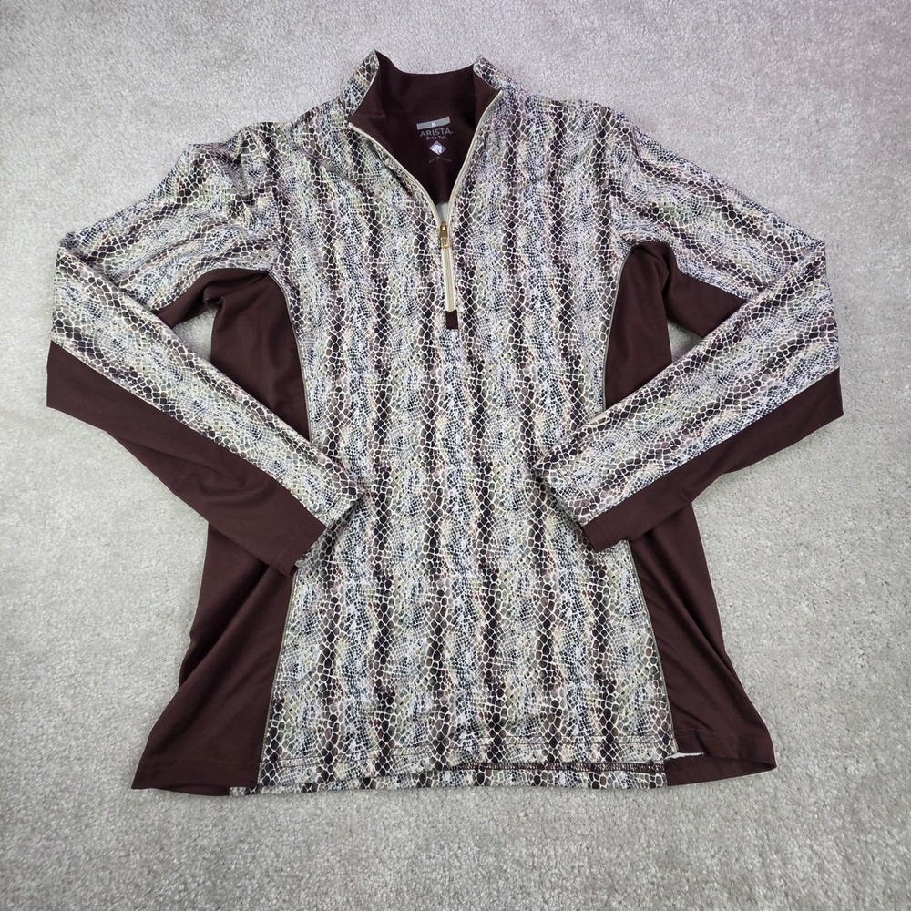Arista Brio-Tek Womens M Half Zip Pullover Snake Print Top Equestrian Brown